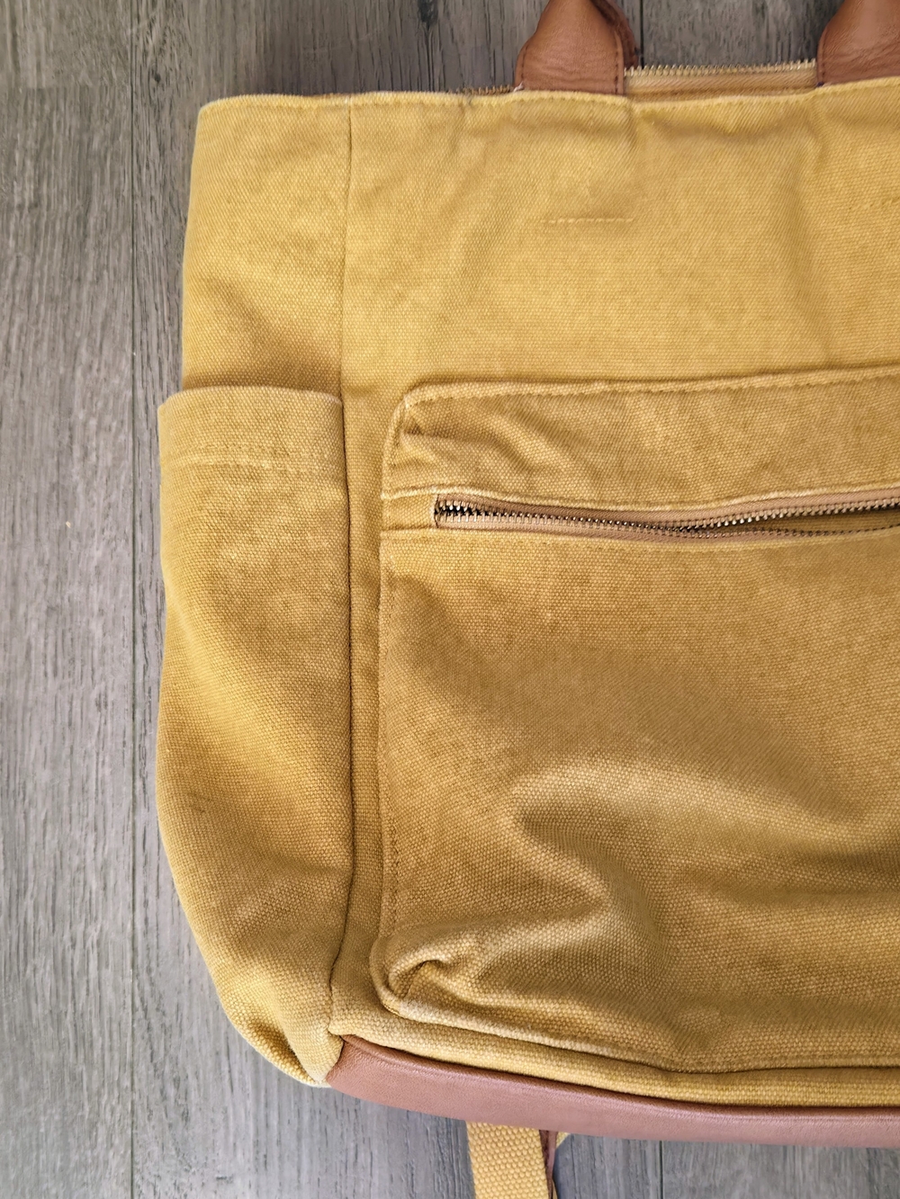 Universal Thread Yellow Canvas Backpack Tote with Tan Trim - Picture 2 of 4